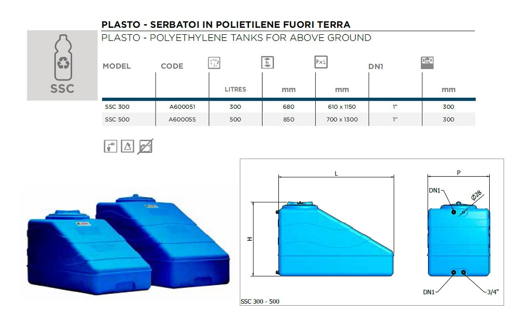 Serbatoio orcio anfora acqua 300 - 500 - 750 - 1000 litri - Fornid